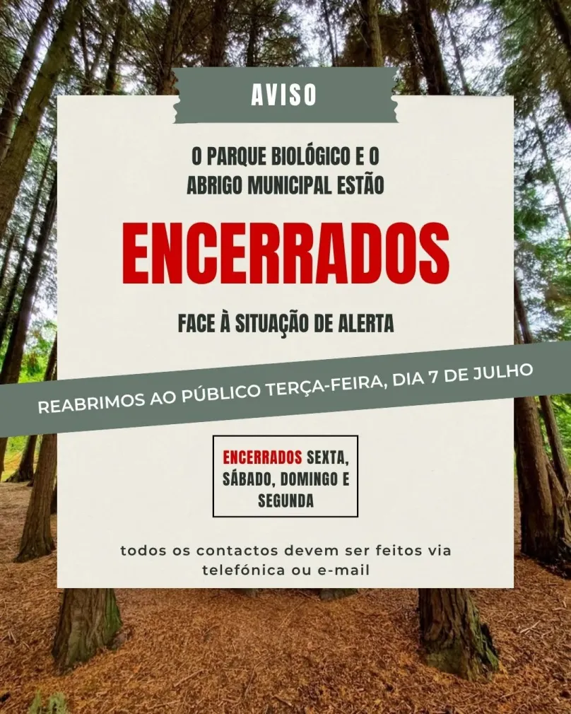 Situação de Alerta: Parque Biológico e Abrigo Municipal de Lamego encerrados