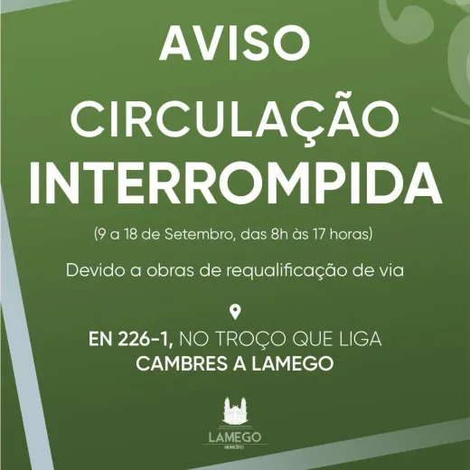 Circulação automóvel interrompida na EN 226-1 que liga Cambres a Lamego